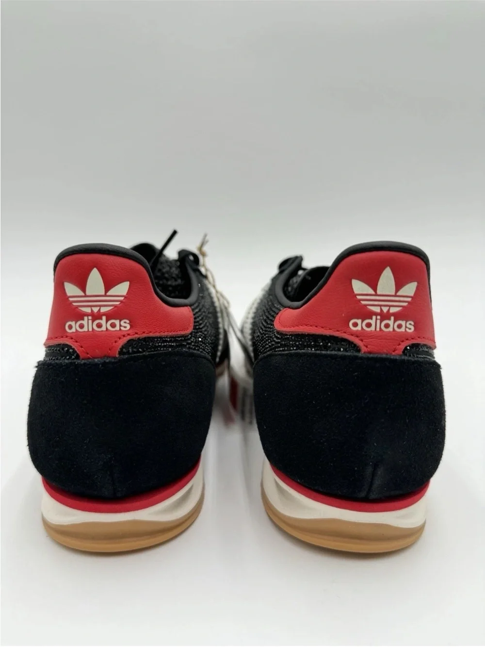 Adidas SL 72 OG Black Sparkle Sneakers with White Stripes and Red Heel Accent